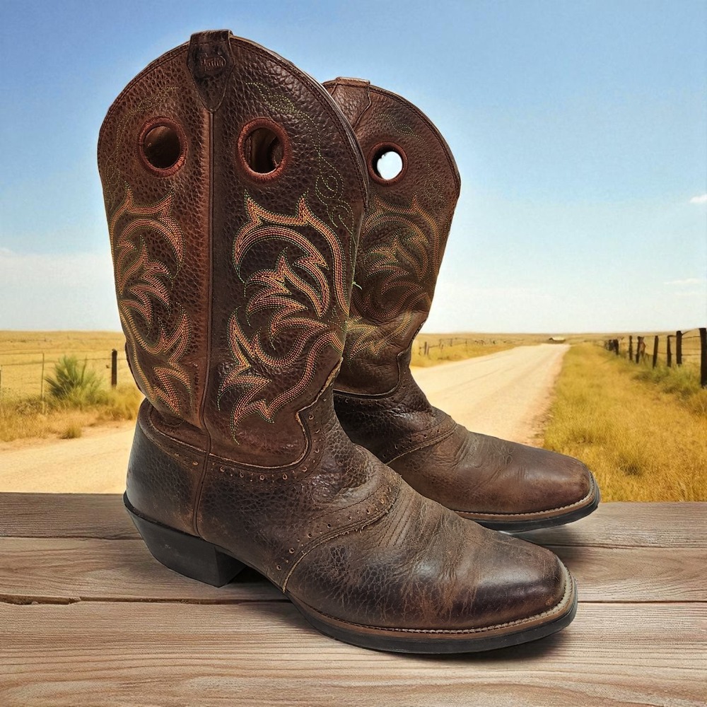 Justin 2523 Mens Stampede Western Square Toe Cowboy Boots Brown 10.5 EE Wide